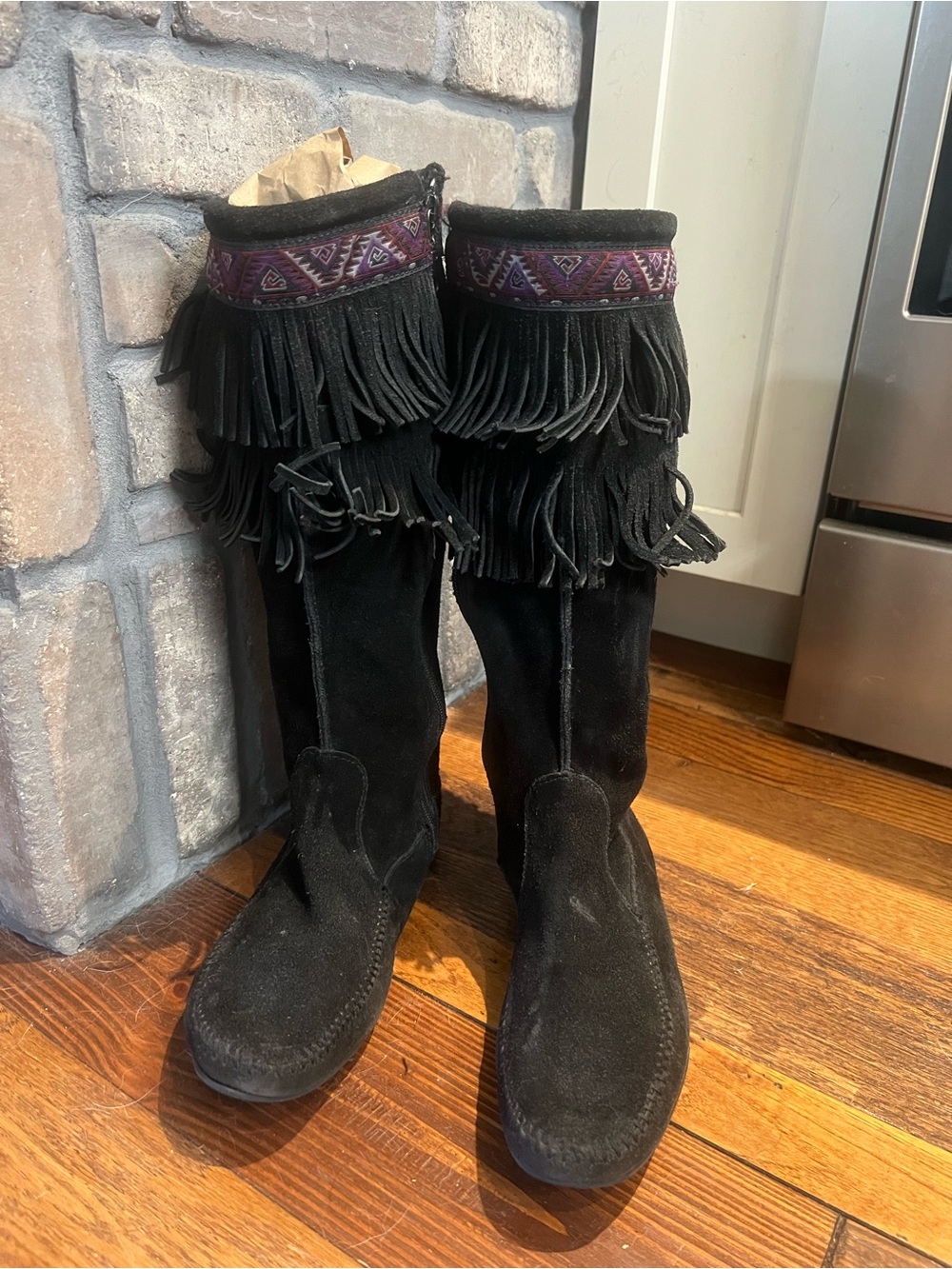 Minnetonka Black Fringe Tall boots